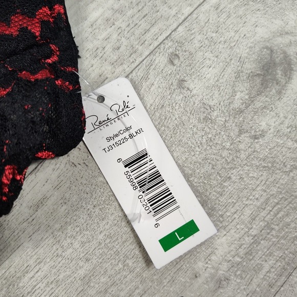 Nwts! Rene Rofe Women's Large Metalic Red & Black Lace Floral Lingerie With Bows - Picture 12 of 16